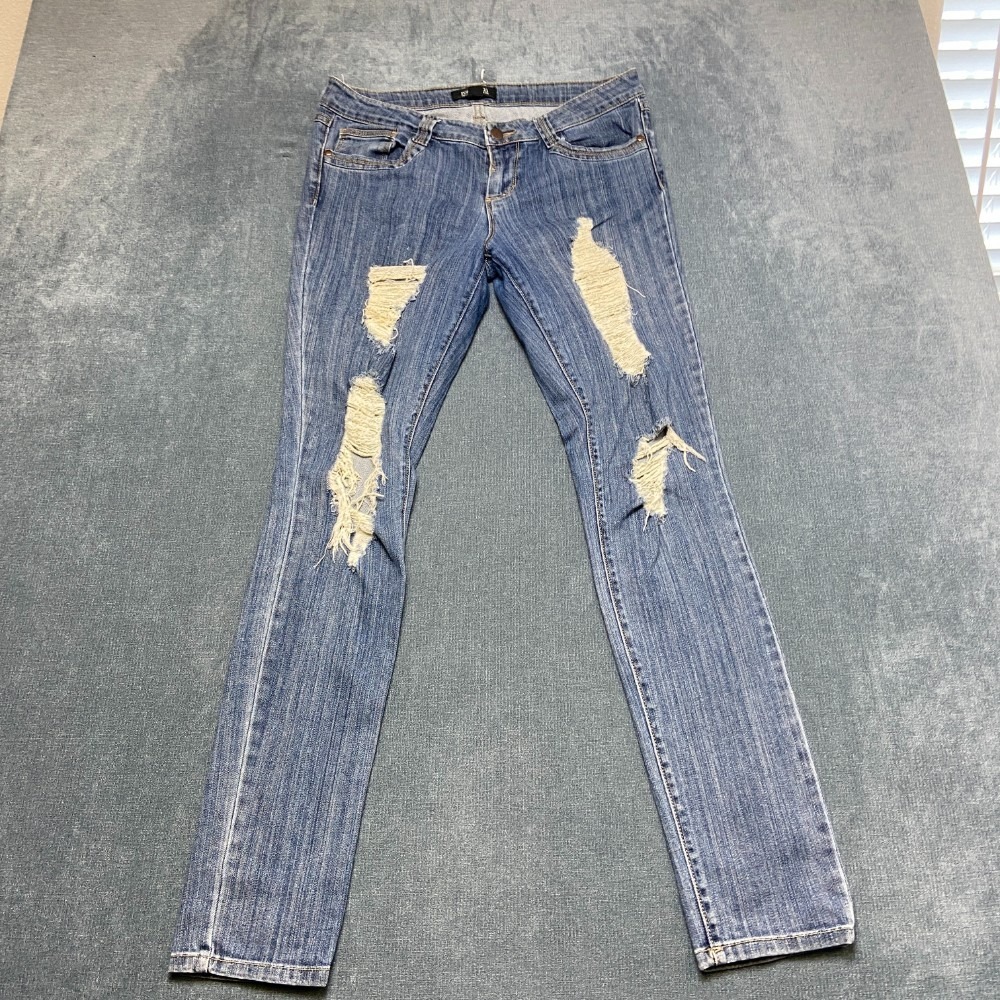 Forever 21 Premium Denim Jeans Womens 28 Blue Distressed Light Wash Skinny Leg